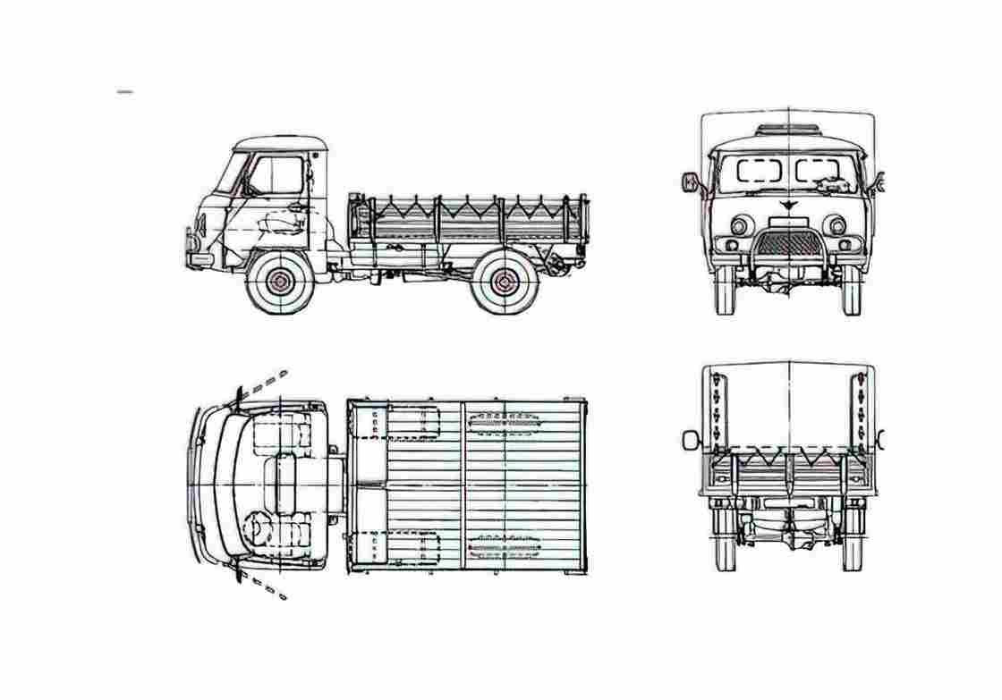 Blueprint UAZ 33036 Truck 1982 A4 Photo Print