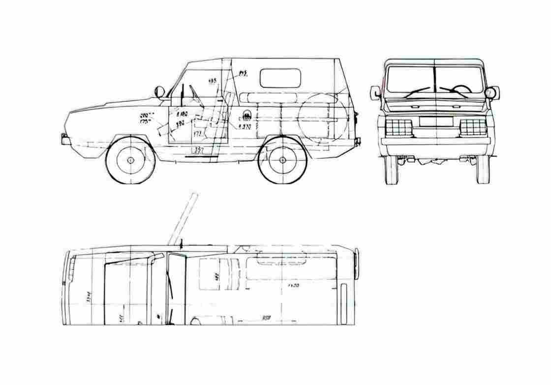 Blueprint UAZ 3907 Jaguar Wagon 1980 A4 Photo Print