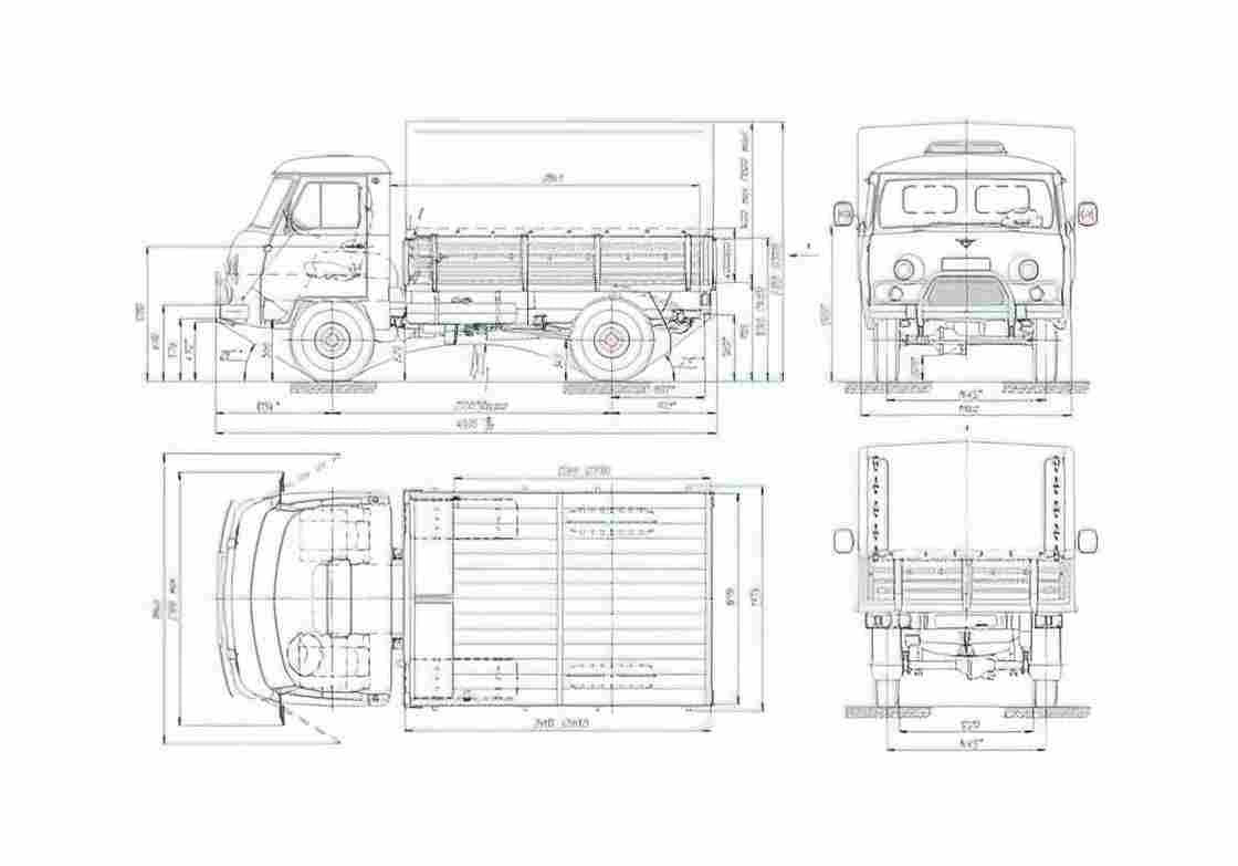 Blueprint UAZ 452 3303 Truck 1965 A4 Photo Print