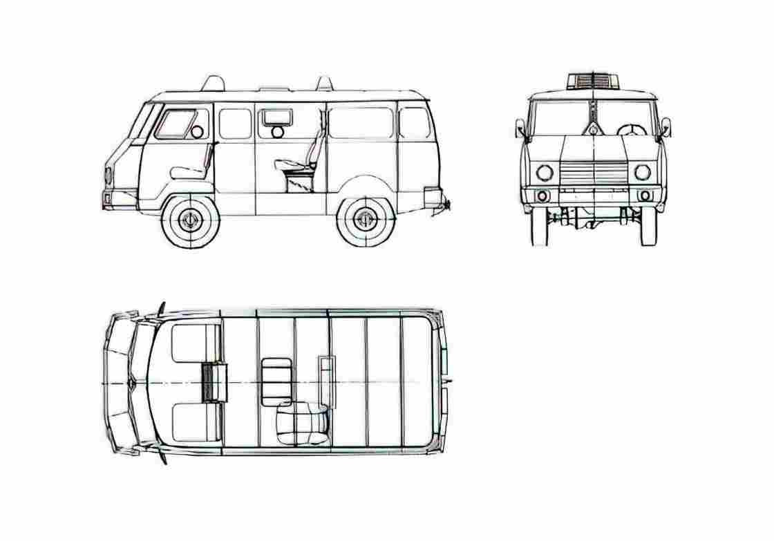 Blueprint UAZ 452 3741 Konalu Van 1965 A4 Photo Print