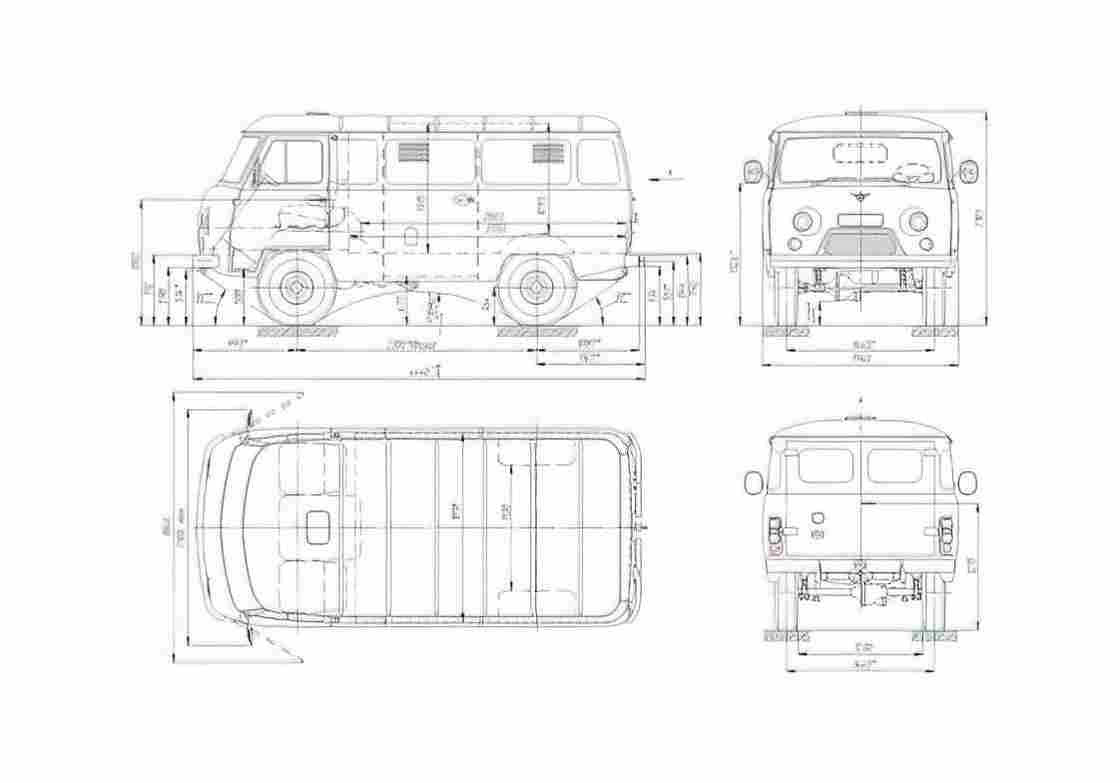 Blueprint UAZ 452 3741 Van 1965 A4 Photo Print