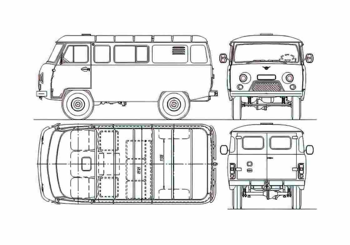 Blueprint UAZ 452 3909 Minivan 1967 A4 Photo Print