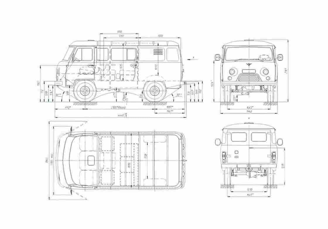 Blueprint UAZ 452 3909 Van 1965 A4 Photo Print