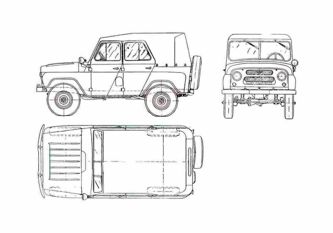 Blueprint UAZ 469 Phaeton 1972 A4 Photo Print