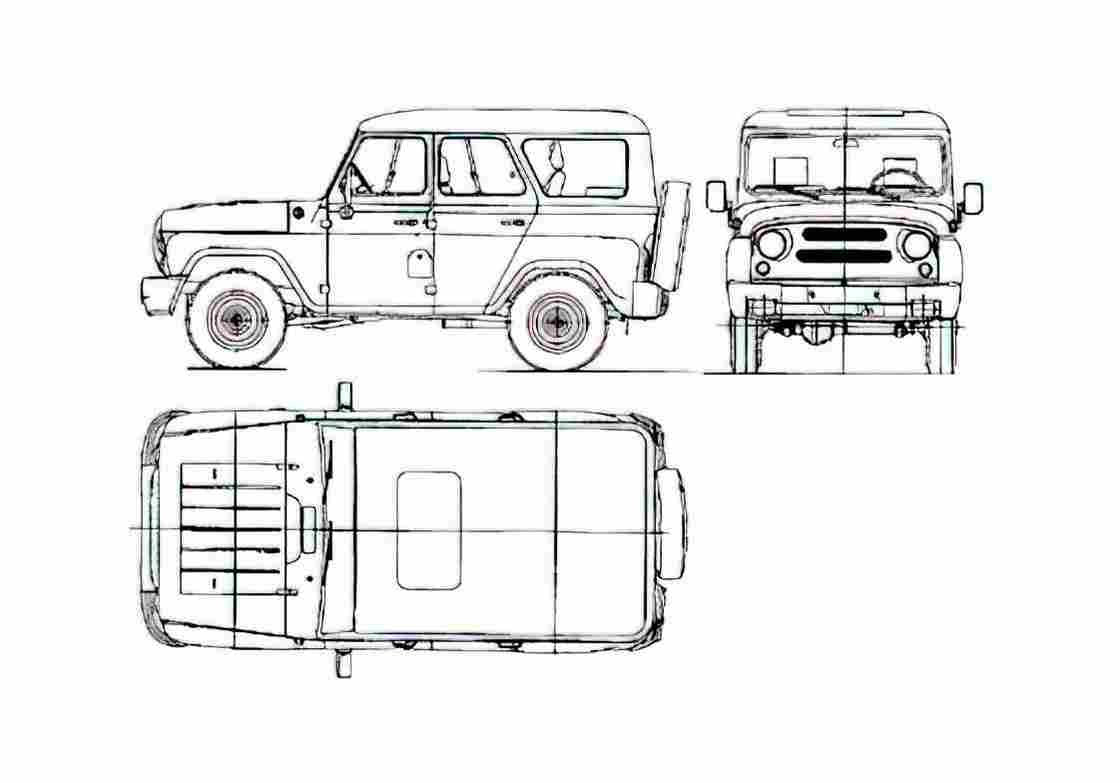 Blueprint UAZ Hunter SUV 2008 A4 Photo Print