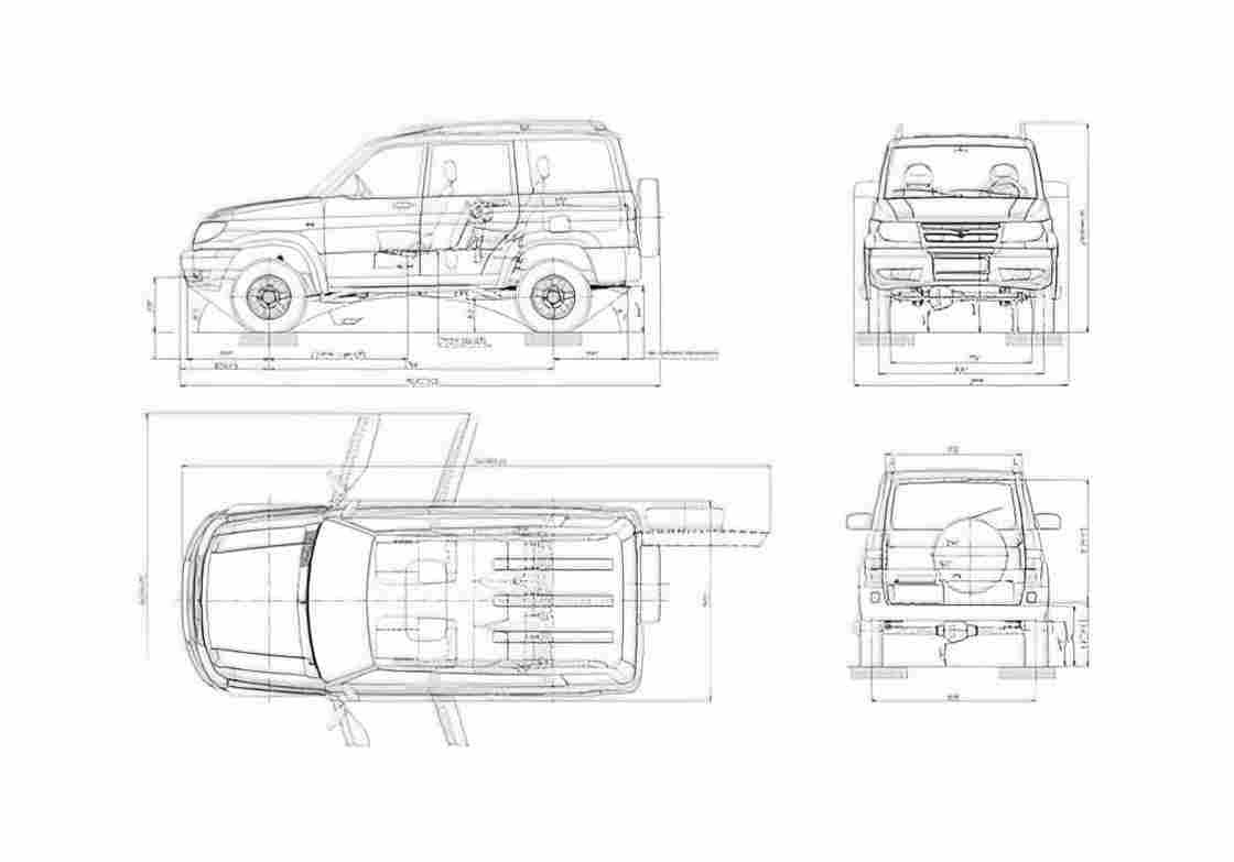 Blueprint UAZ Patriot 3163 SUV 2005 A4 Photo Print