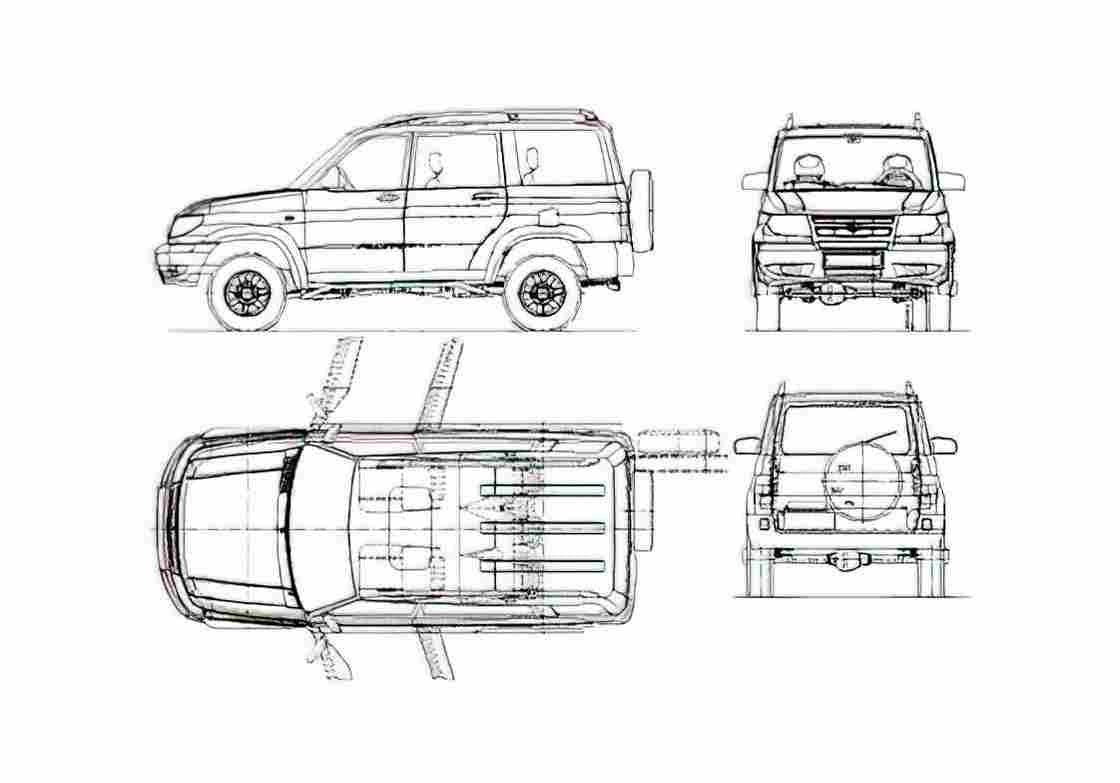 Blueprint UAZ Patriot SUV 2008 A4 Photo Print
