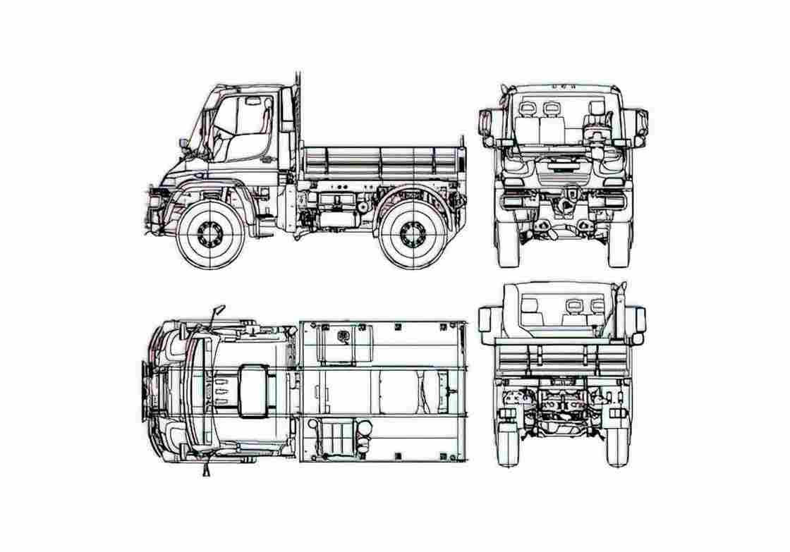 Blueprint Unimog U500 Short Truck 2005 A4 Photo Print