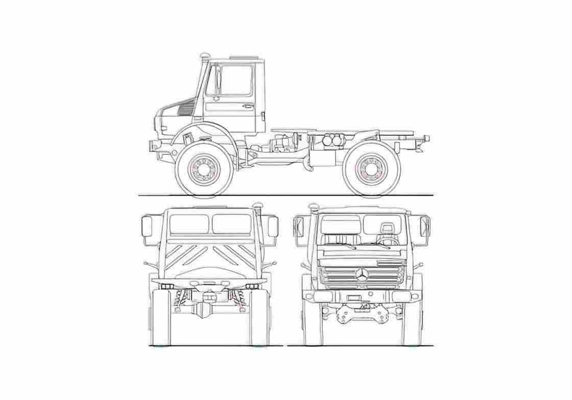 Blueprint Unimog U5000 SWB Truck 2008 A4 Photo Print