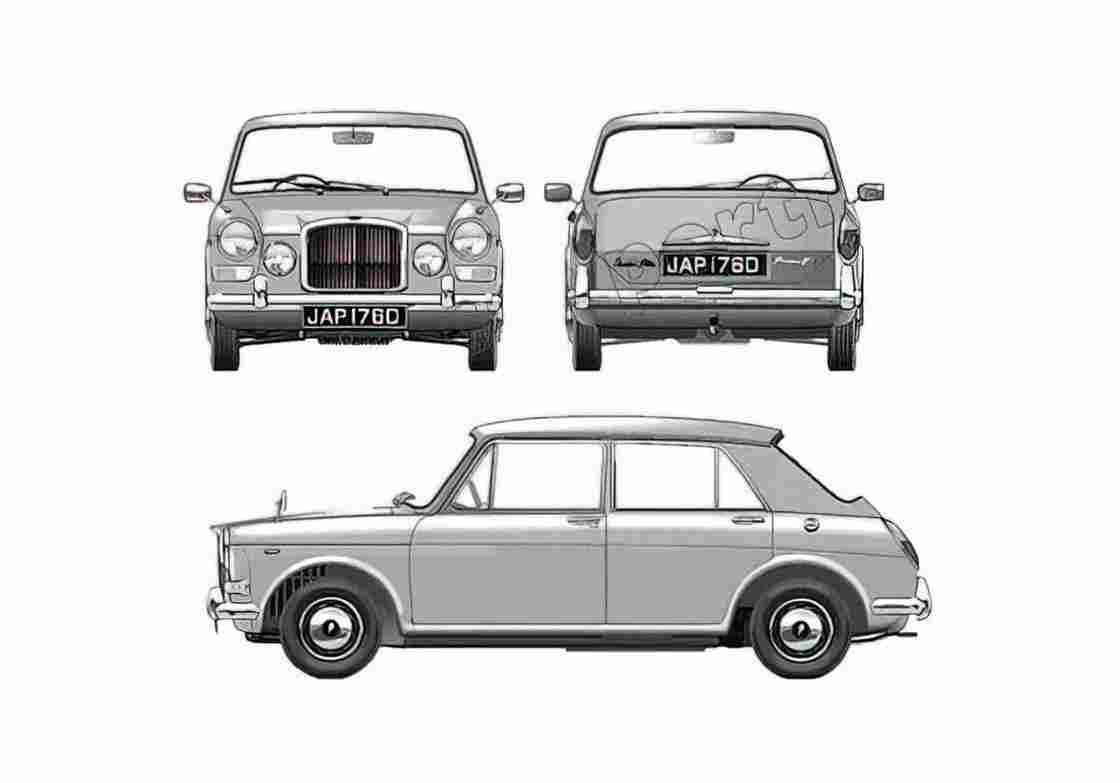 Blueprint Vanden Plas 1100 Hatchback 1963 A4 Photo Print