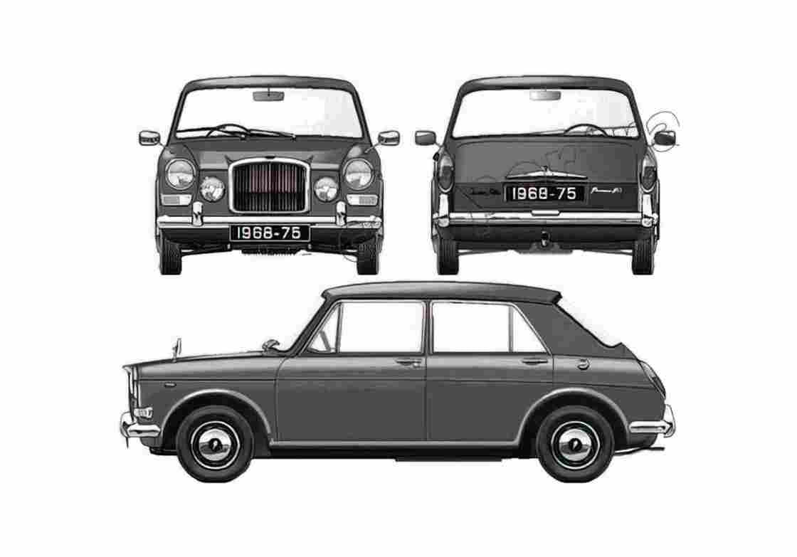 Blueprint Vanden Plas 1300 Sedan 1968 A4 Photo Print