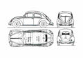 Blueprint Volkswagen Beetle 1200 Coupe 1954 A4 Photo Print