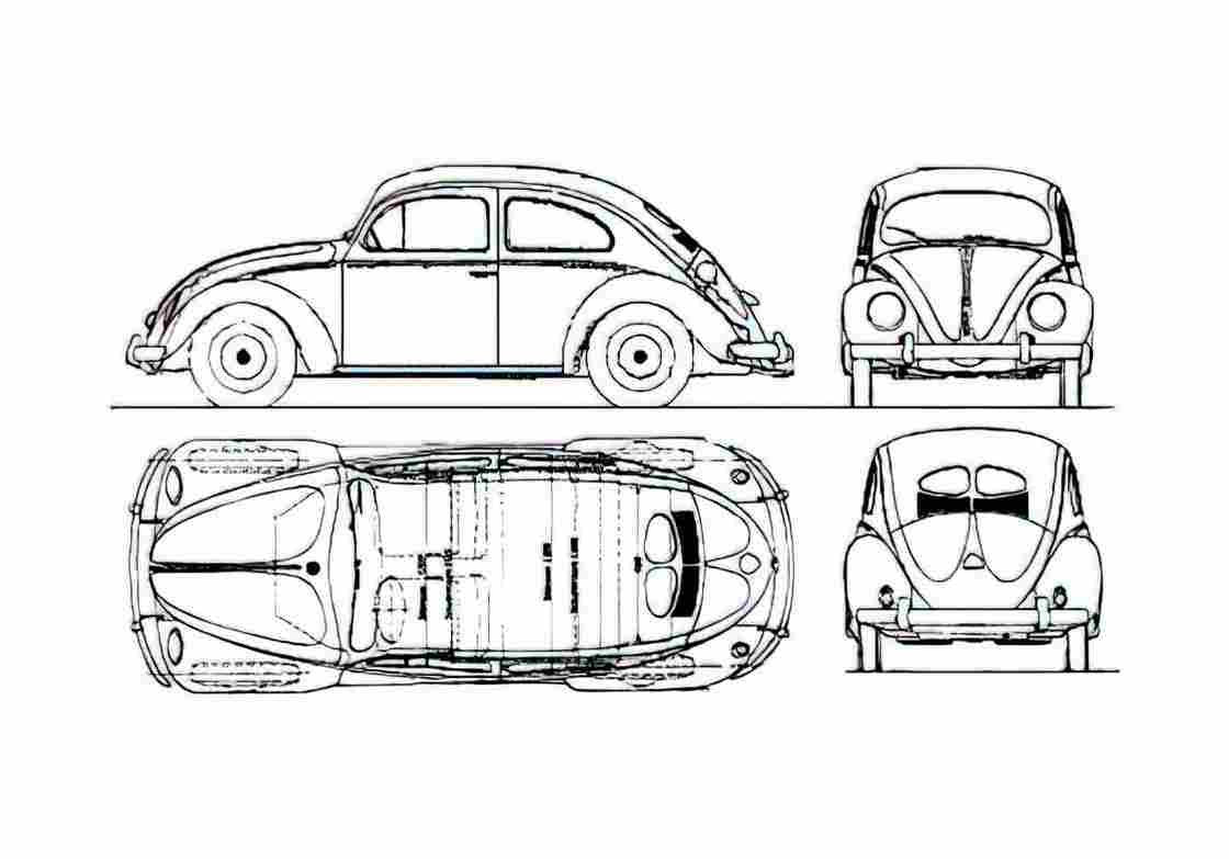Blueprint Volkswagen Beetle 1200 Coupe 1954 A4 Photo Print