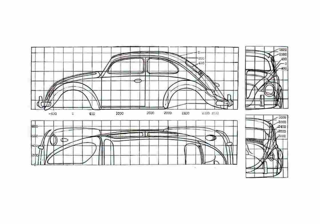 Blueprint Volkswagen Beetle 1200 Sedan 1964 A4 Photo Print