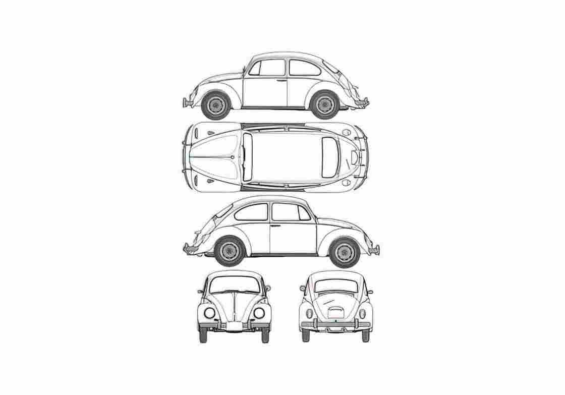 Blueprint Volkswagen Beetle 1200 Type 1 Sedan 1967 A4 Photo Print