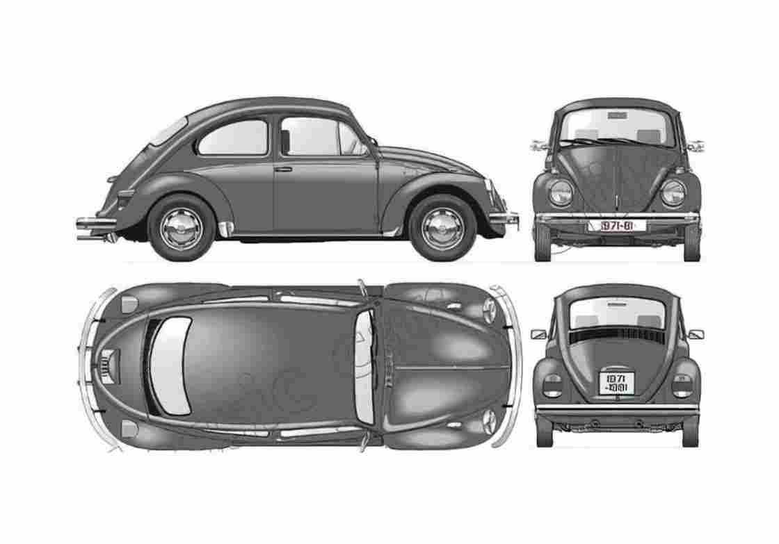 Blueprint Volkswagen Beetle 1300 Coupe 1972 A4 Photo Print