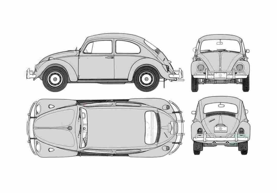 Blueprint Volkswagen Beetle 1300 Sedan 1963 A4 Photo Print