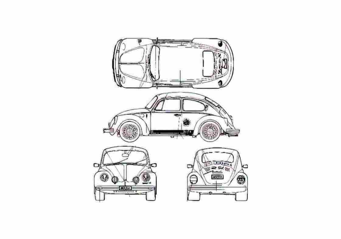 Blueprint Volkswagen Beetle 1303 Hatchback 1988 A4 Photo Print