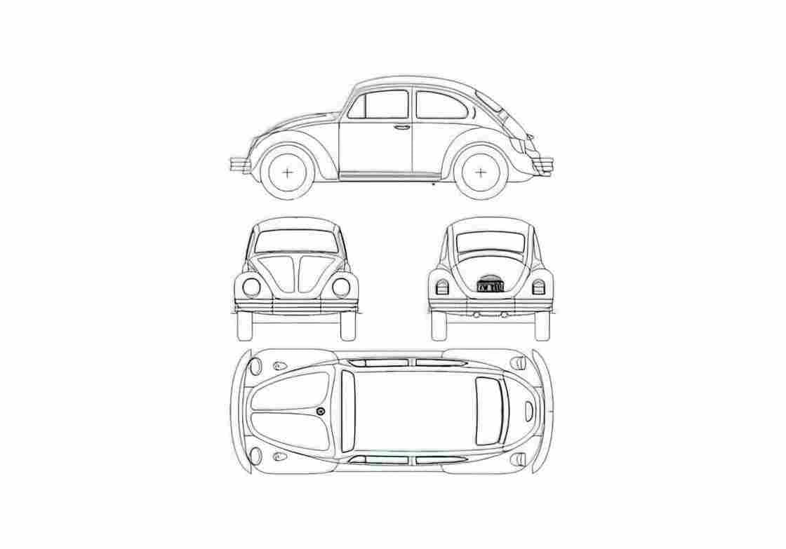 Blueprint Volkswagen Beetle 1500 Sedan 1972 A4 Photo Print
