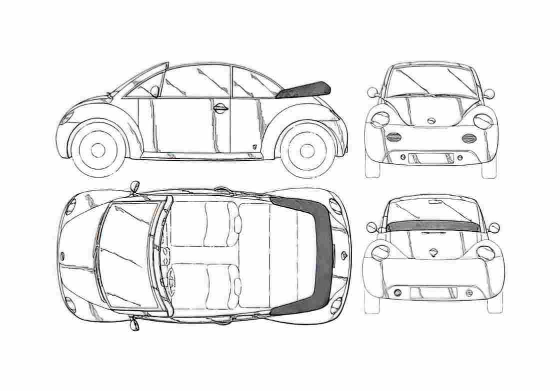 Blueprint Volkswagen Beetle Cabriolet 1993 A4 Photo Print