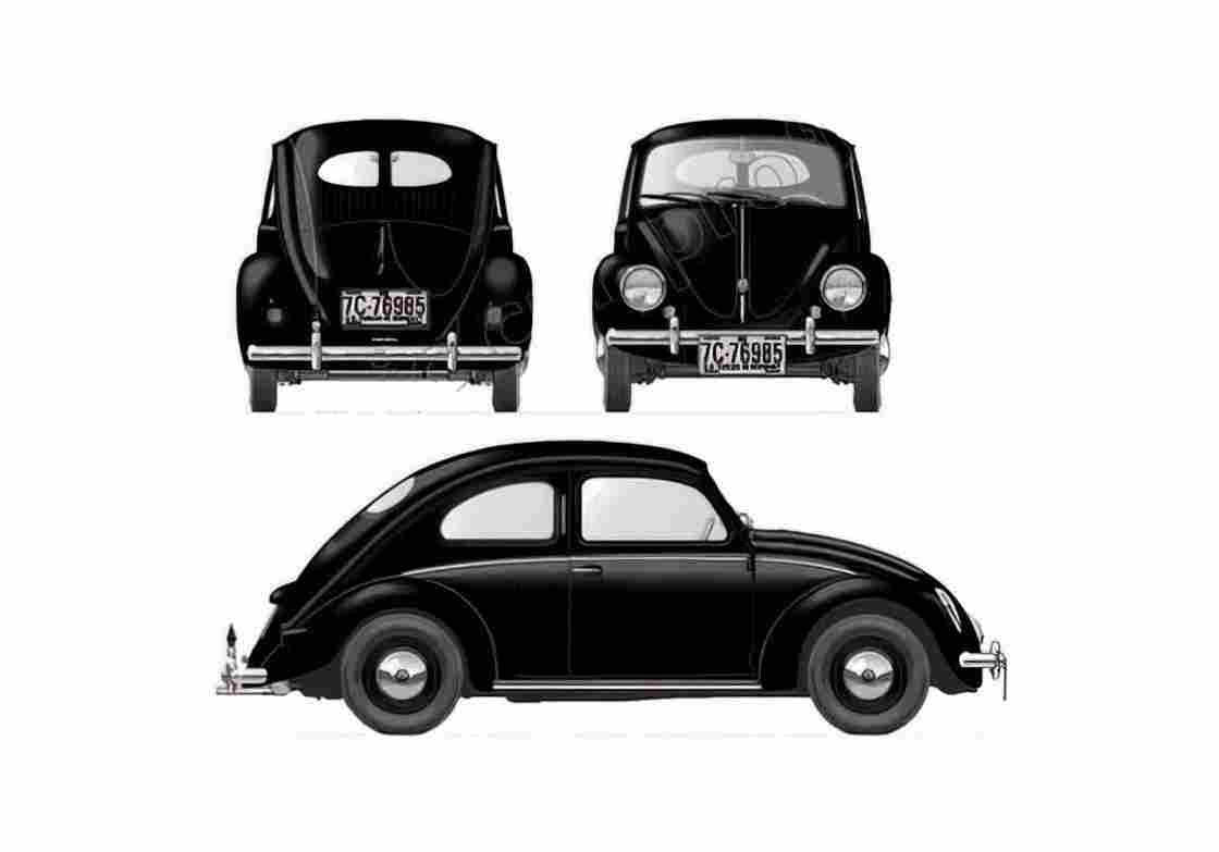 Blueprint Volkswagen Beetle Coupe 1951 A4 Photo Print