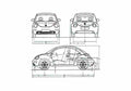 Blueprint Volkswagen Beetle Hatchback 1999 A4 Photo Print