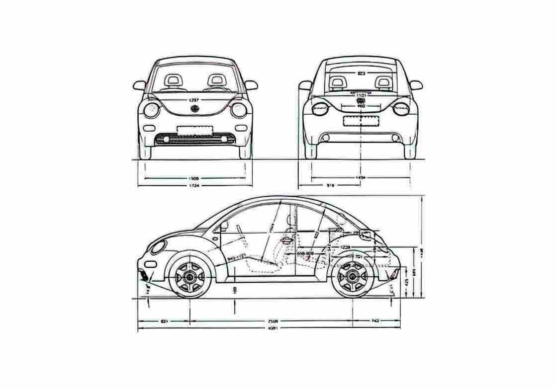 Blueprint Volkswagen Beetle Hatchback 1999 A4 Photo Print