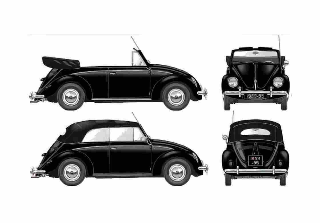 Blueprint Volkswagen Beetle Karmann Cabriolet 1953 A4 Photo Print