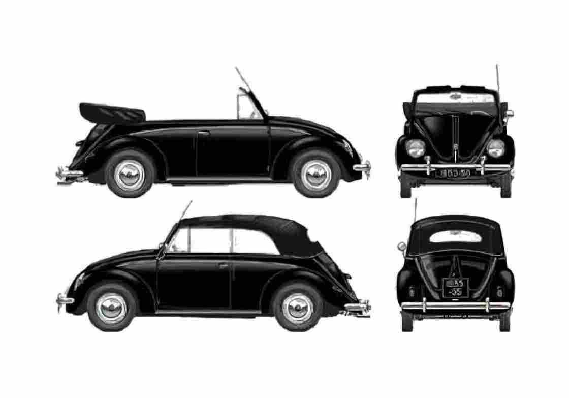 Blueprint Volkswagen Beetle Karmann Cabriolet 1955 A4 Photo Print