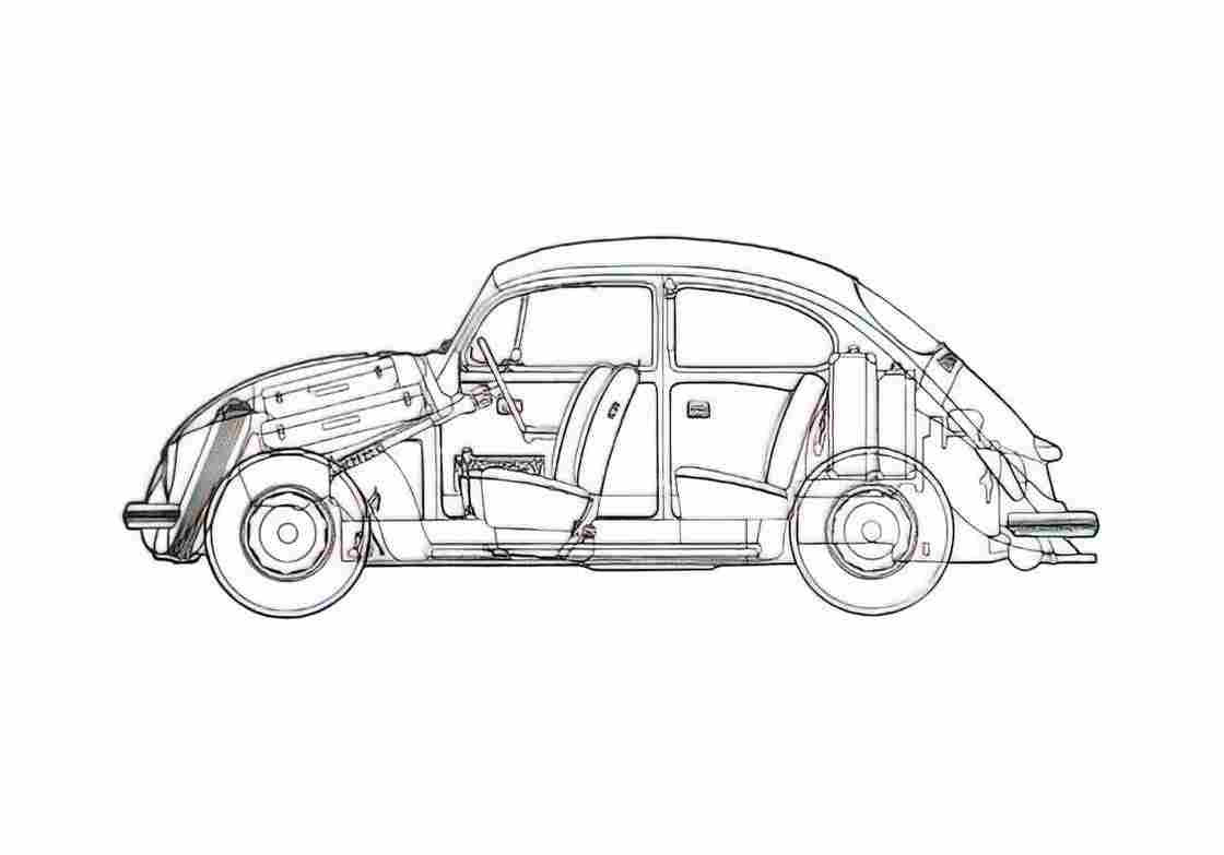 Blueprint Volkswagen Beetle Sedan 1968 A4 Photo Print