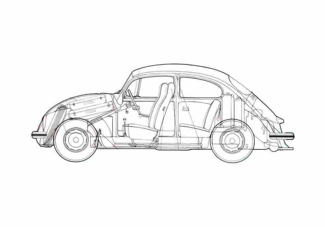 Blueprint Volkswagen Beetle Sedan 1970 A4 Photo Print