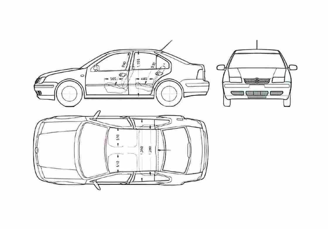 Blueprint Volkswagen Bora Sedan 2005 A4 Photo Print