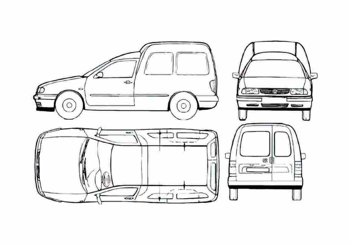 Blueprint Volkswagen Caddy II Typ 9K) Wagon 1996 A4 Photo Print