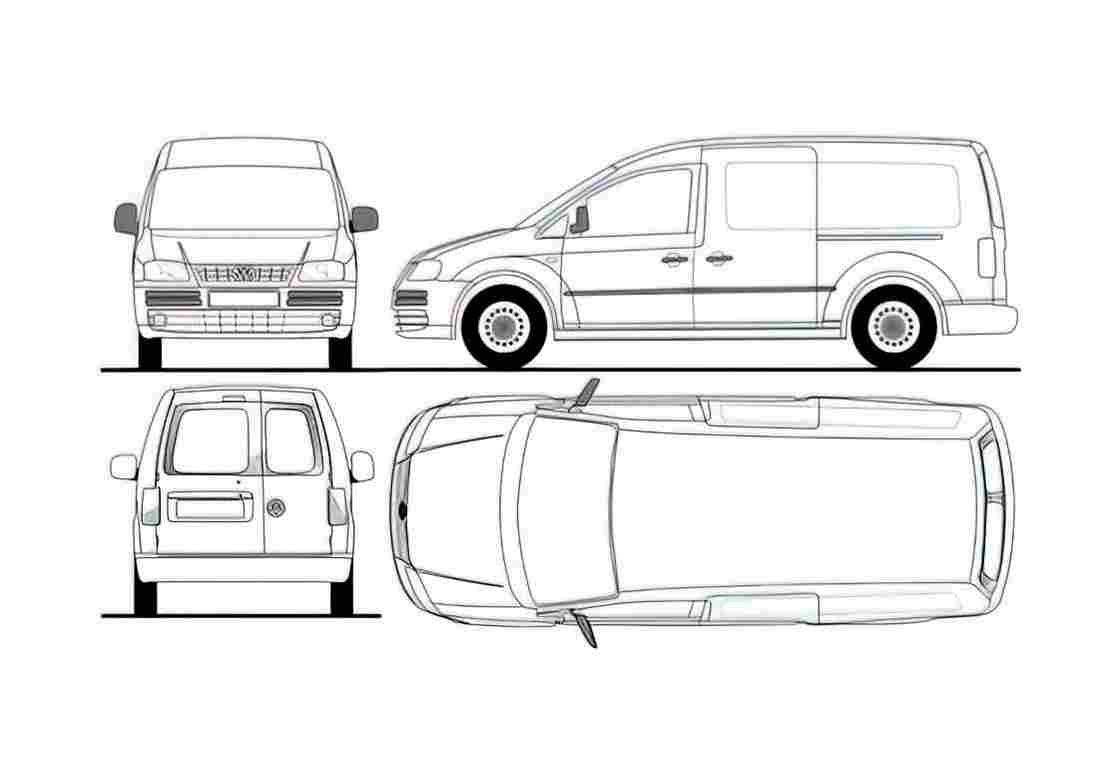 Blueprint Volkswagen Caddy LWB Van 2008 A4 Photo Print
