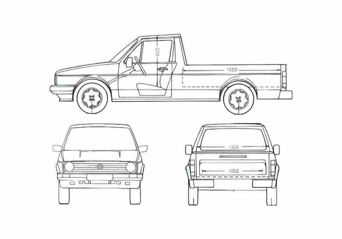 Blueprint Volkswagen Caddy Pick up 1990 A4 Photo Print