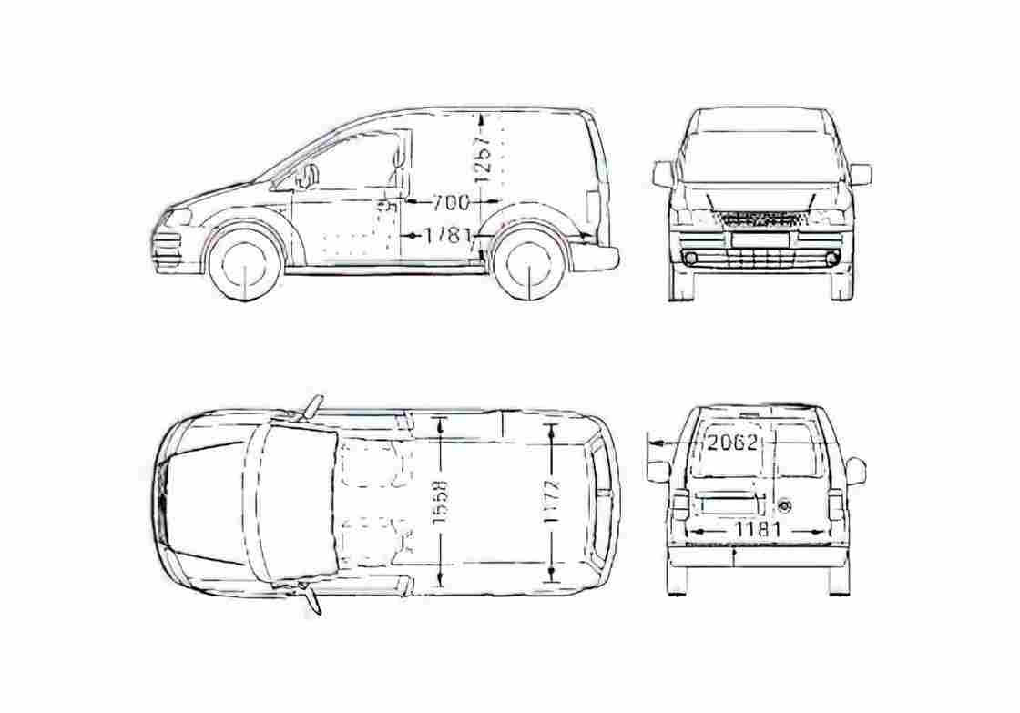 Blueprint Volkswagen Caddy Van 2004 A4 Photo Print
