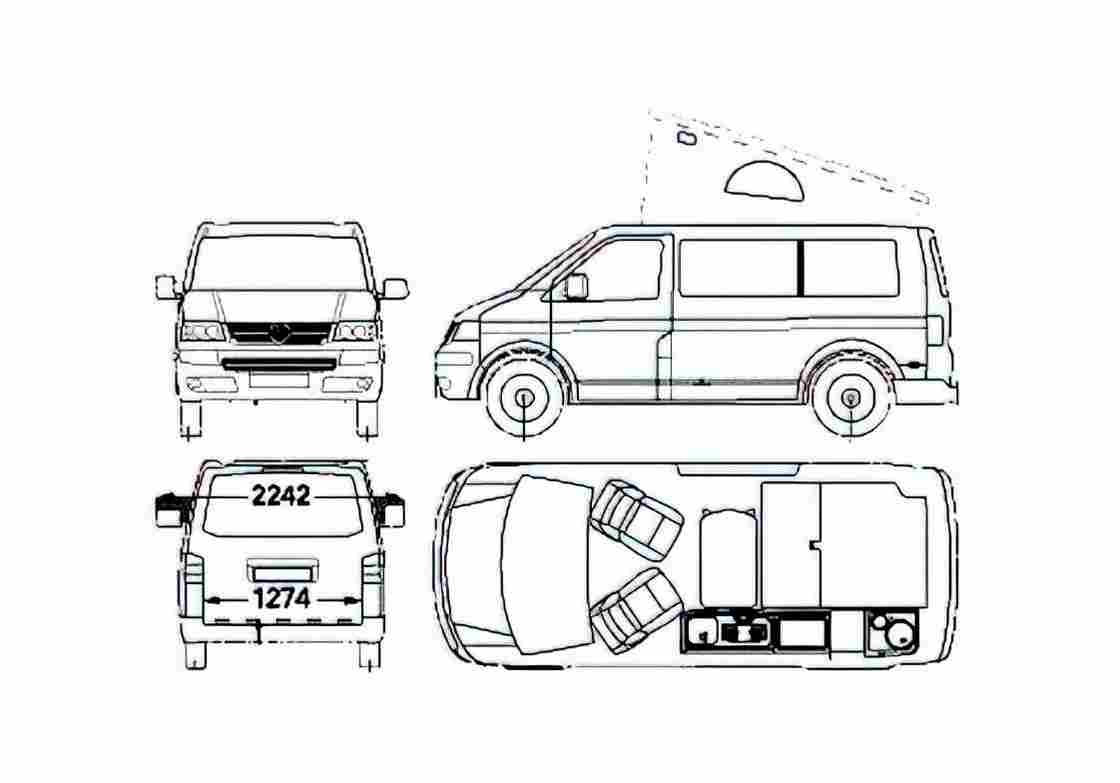 Blueprint Volkswagen Caravelle California Camper Van 2006 A4 Photo Print