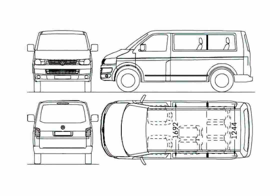 Blueprint Volkswagen Caravelle Minivan 2010 A4 Photo Print