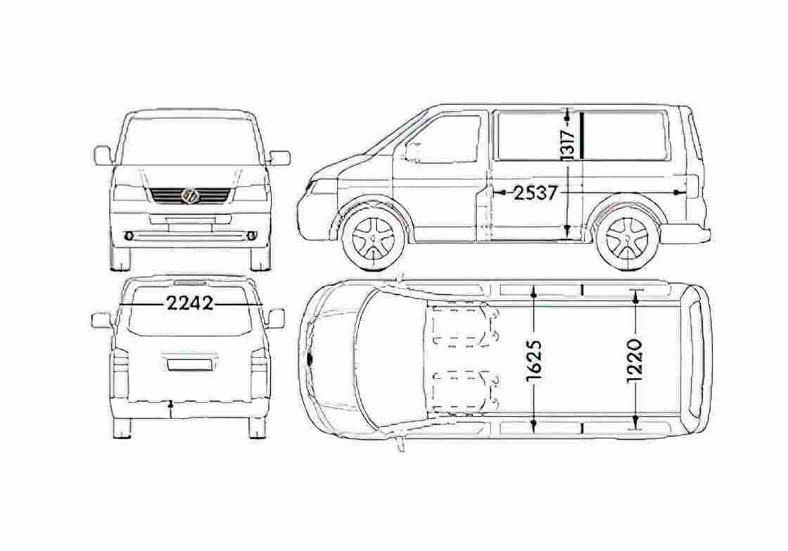 Blueprint Volkswagen Caravelle Van 2005 A4 Photo Print