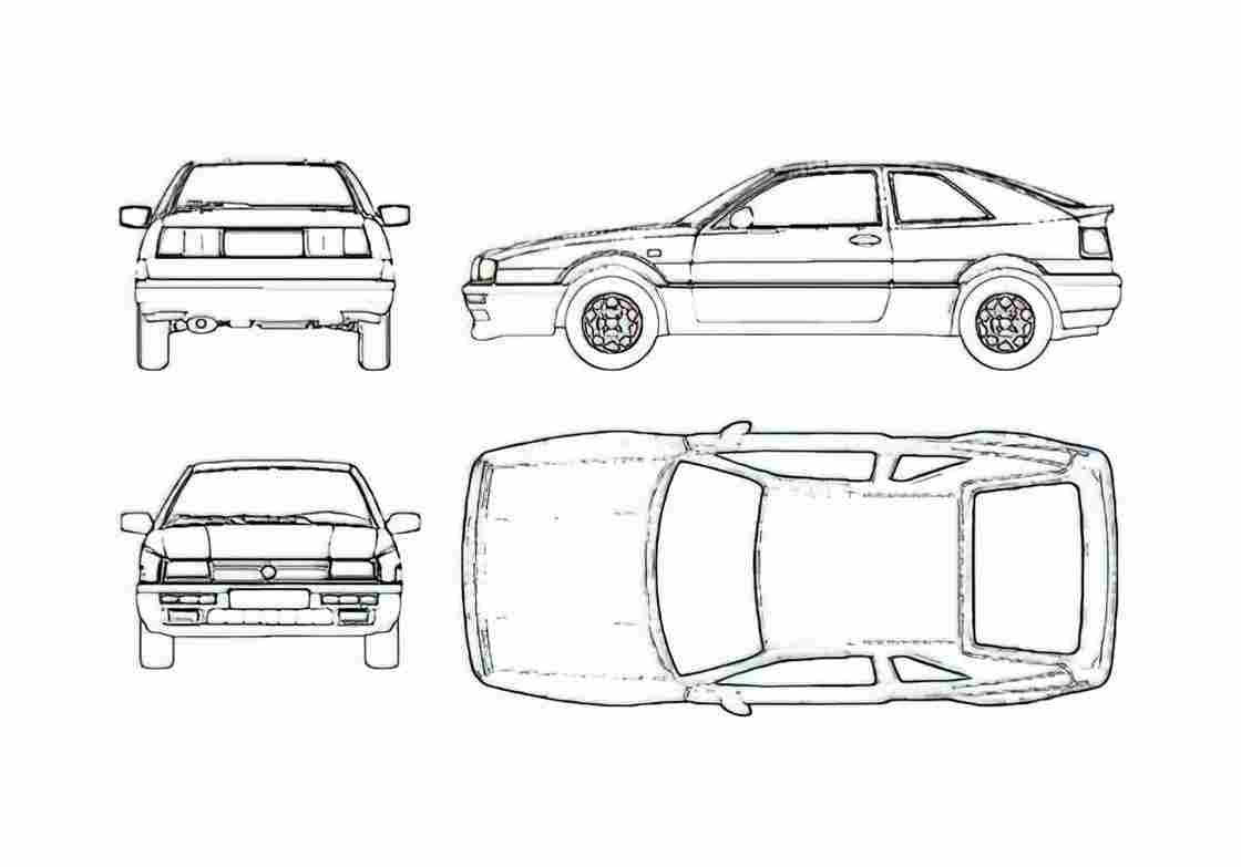 Blueprint Volkswagen Corrado Coupe 1988 A4 Photo Print