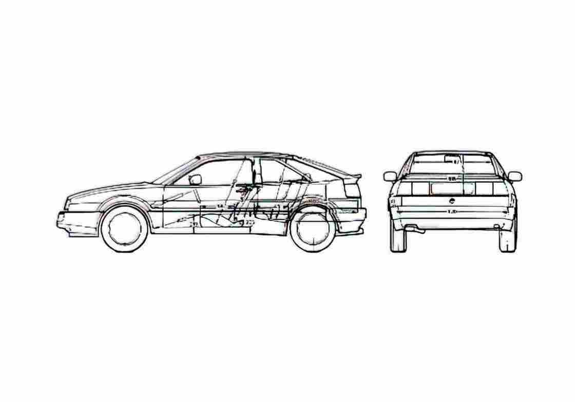 Blueprint Volkswagen Corrado Storm Hatchback 1991 A4 Photo Print