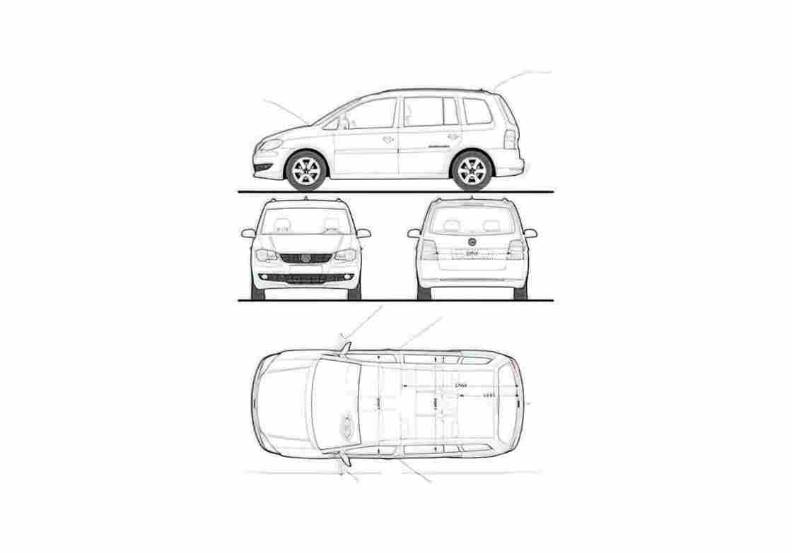 Blueprint Volkswagen CrossTouran Minivan 2009 A4 Photo Print