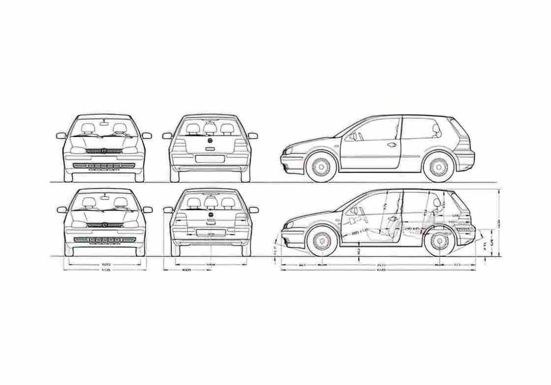 Blueprint Volkswagen Golf 2 door Hatchback 2000 A4 Photo Print