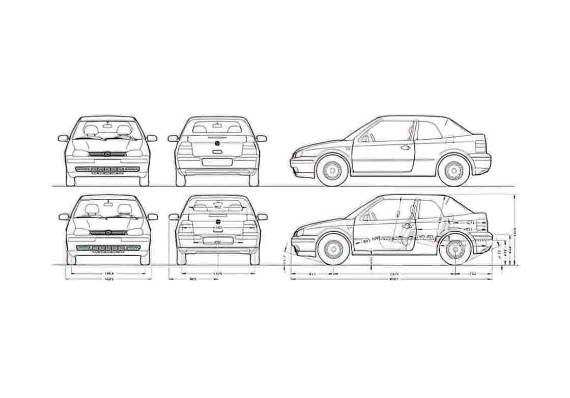Blueprint Volkswagen Golf Cabriolet 1999 A4 Photo Print