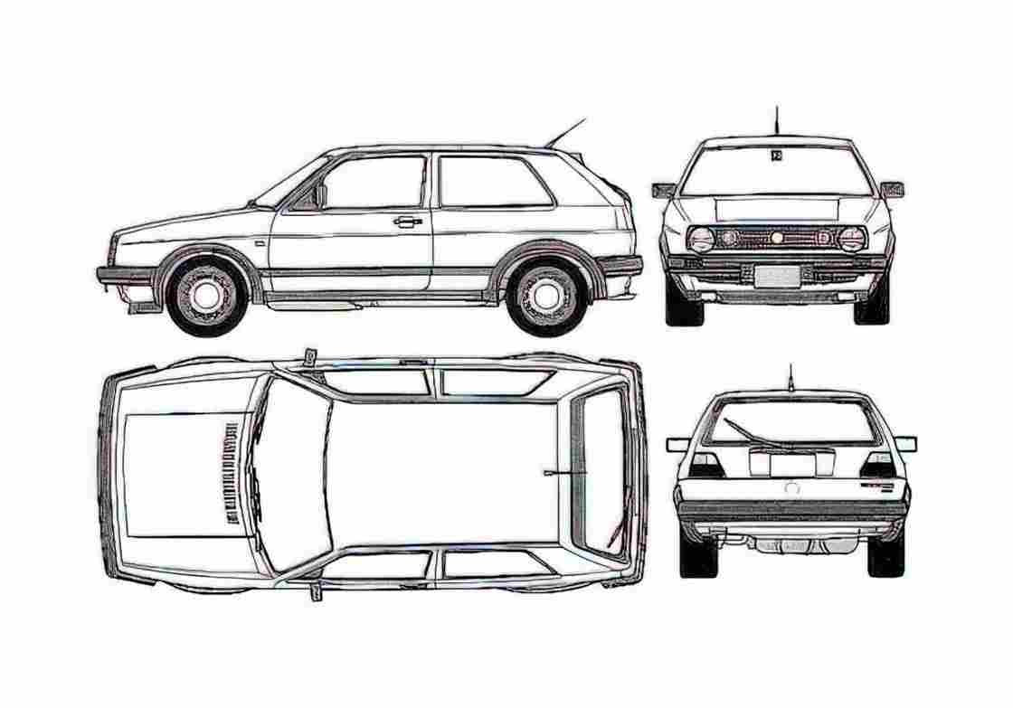 Blueprint Volkswagen Golf GTI Hatchback 1988 A4 Photo Print