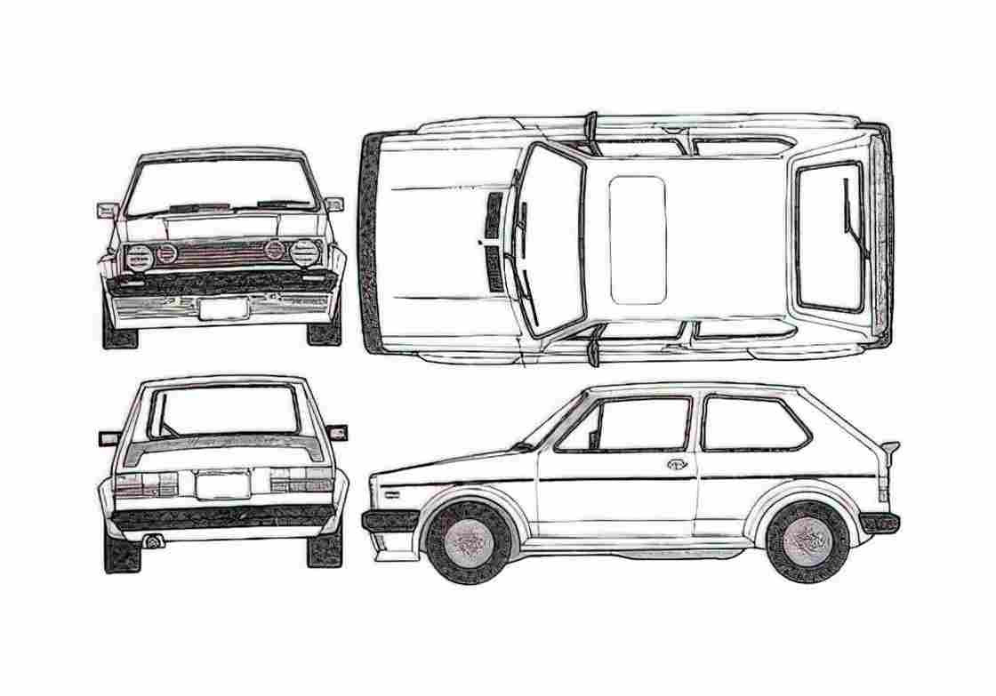 Blueprint Volkswagen Golf I GTI Hatchback 1976 A4 Photo Print