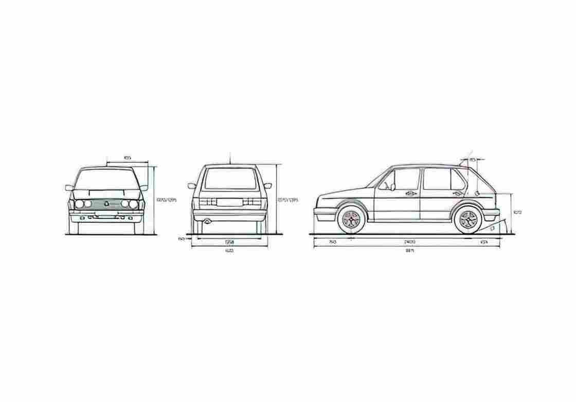 Blueprint Volkswagen Golf I Hatchback 1988 A4 Photo Print