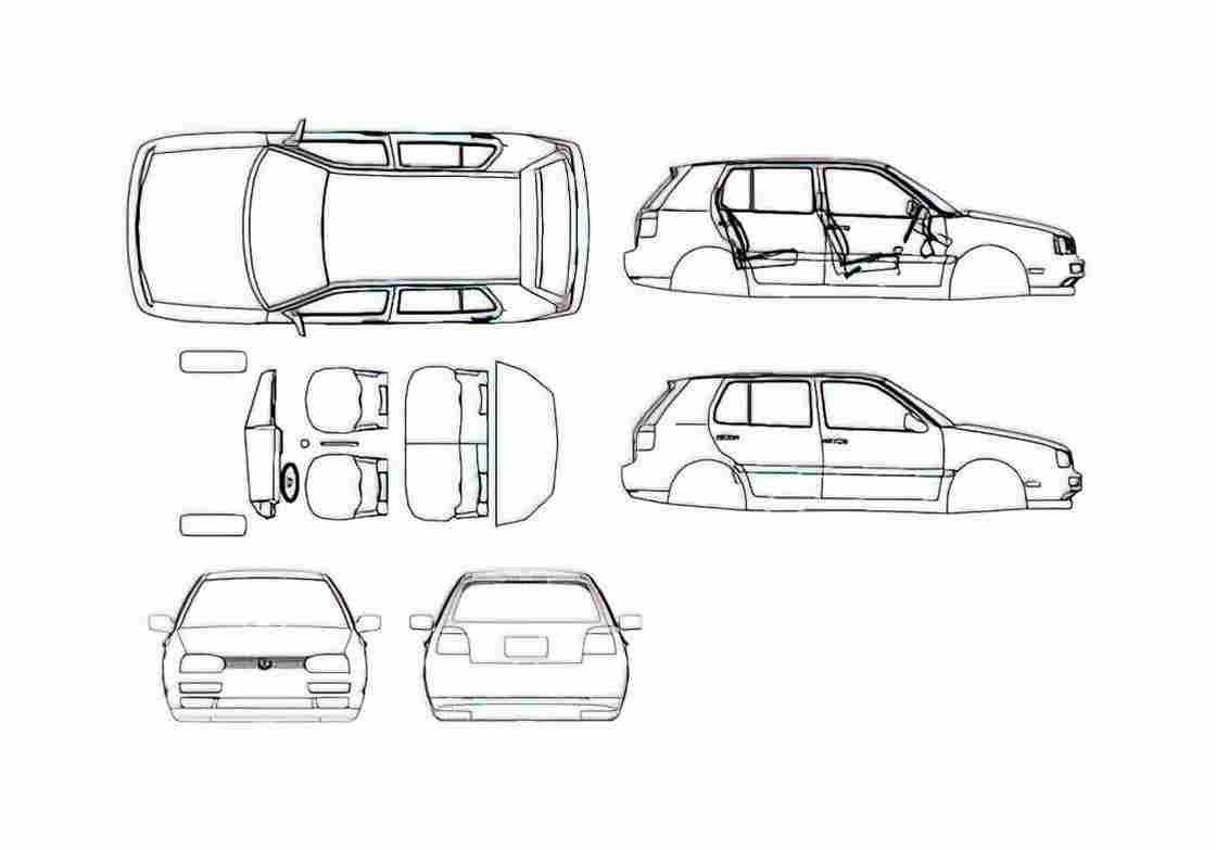 Blueprint Volkswagen Golf III Hatchback 2001 A4 Photo Print