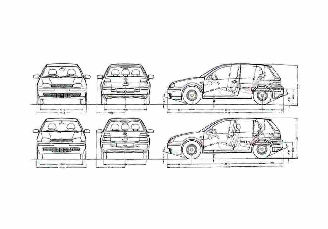 Blueprint Volkswagen Golf IV 3 5 doors Hatchback 1997 A4 Photo Print