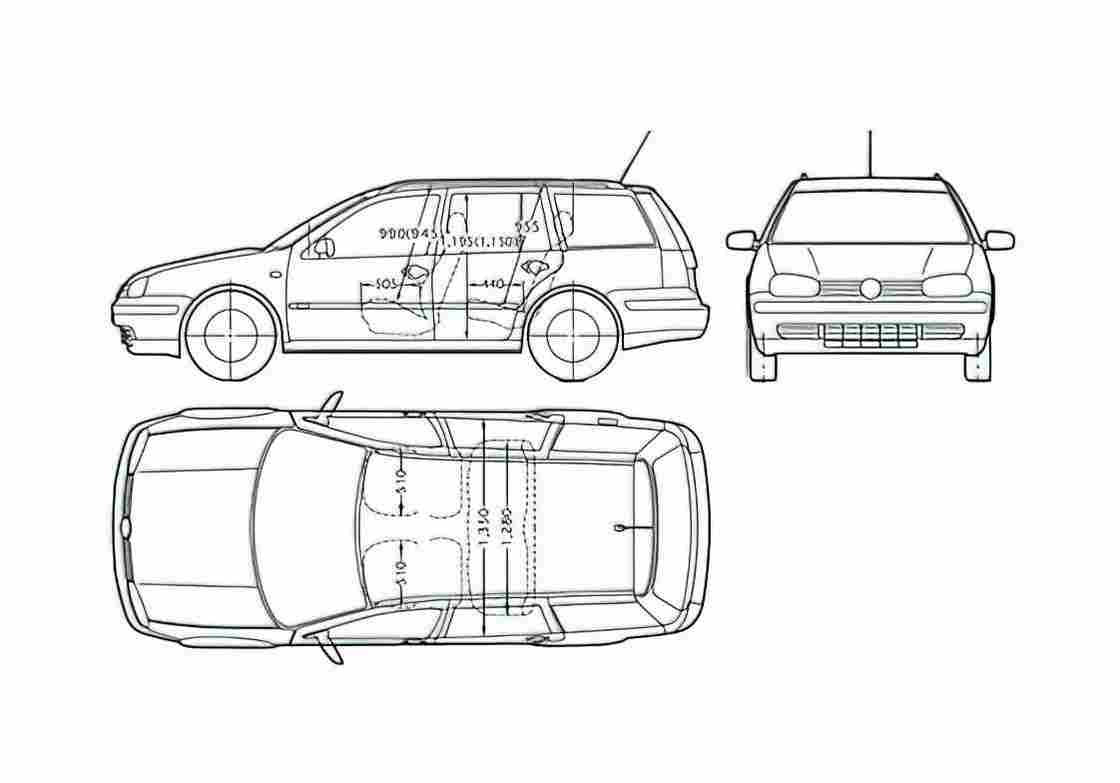 Blueprint Volkswagen Golf MK IV Wagon 2005 A4 Photo Print